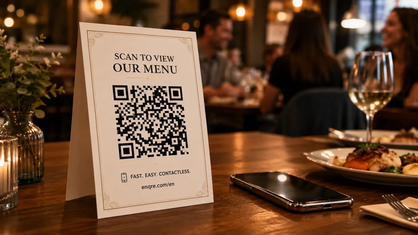QR code menu table tent in a restaurant
